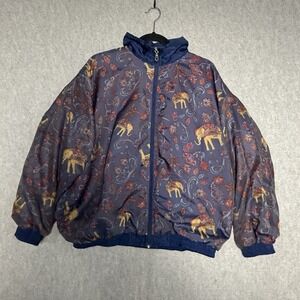J.S Authentic Windbreaker Jacket Mens Size Large Purple Elephant Print Vintage